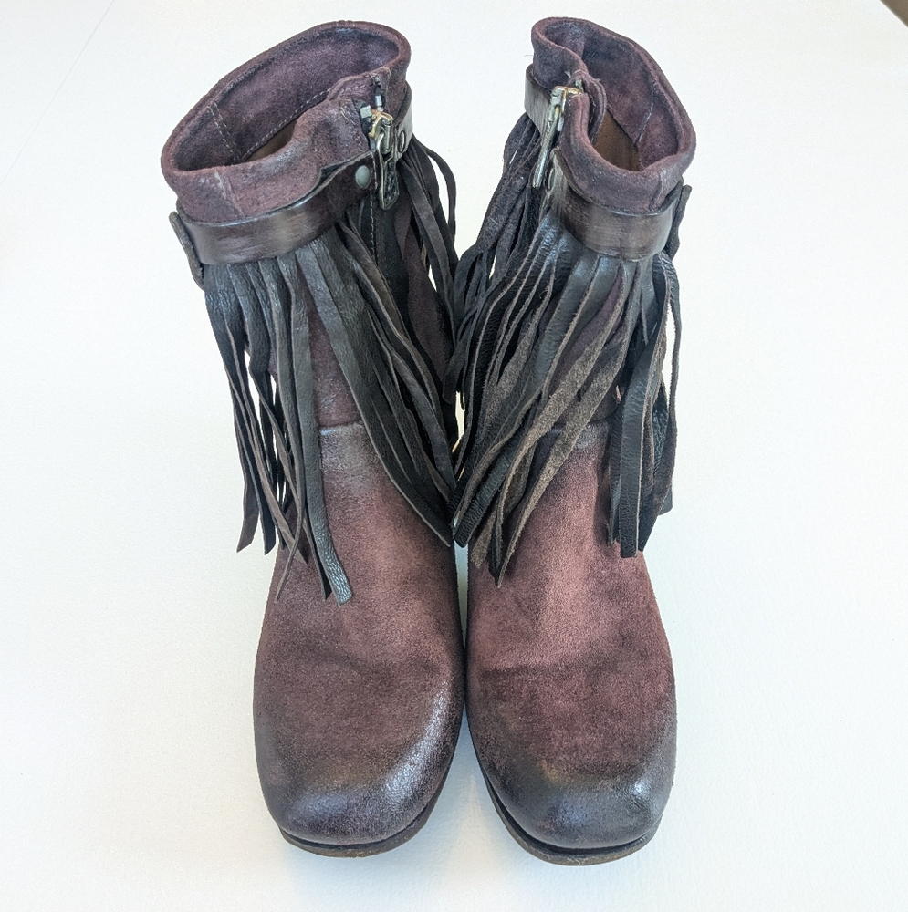 A.S.98 Burgundy Fringed Ankle Boots - Picture 4 of 12